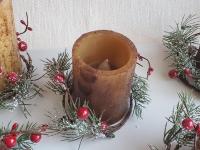 Burnt Mustard Candle with Snowy Pine & Berry Ring, Farmhouse Christmas Decor