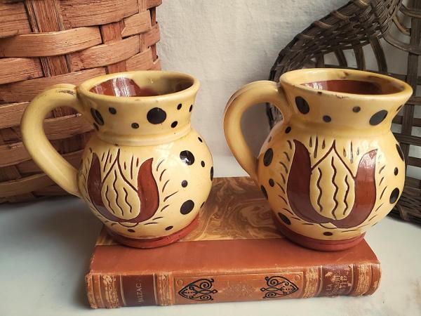 Sgraffito Redware Mugs (2) with Black Dots