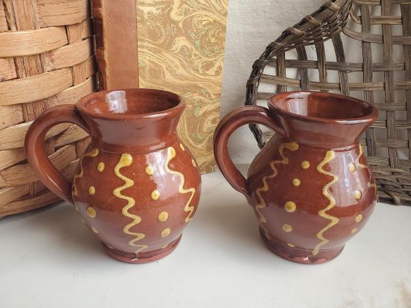 Redware Mugs (2) with Squiggles and Dots