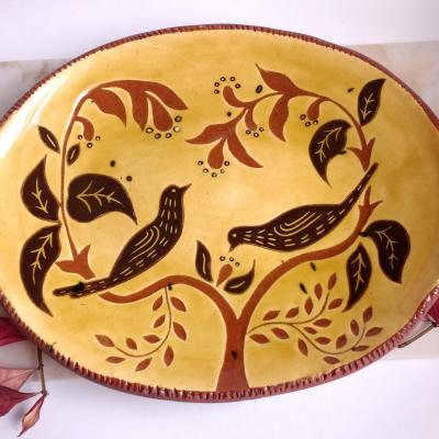 Platter with Birds Eating Berries Design