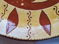Custom Order Kulina Folk Art Redware 11 in. Plate with a Man in the Moon Sgraffito Motif