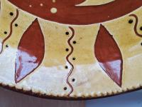 Redware 11 in. Plate with a Man in the Moon Sgraffito Motif