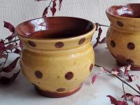 Redware Cup with Brown Dots Decoration