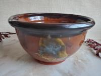 Redware 8 in Large Bowl with Spangles and Daubs Decoration