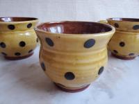 Redware Cup with Black Dots Decoration