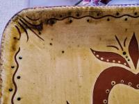 Redware Platter with Heart, Tulips and Leaves Sgraffito Decoration