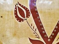 Redware Platter with Heart, Tulips and Leaves Sgraffito Decoration, detail