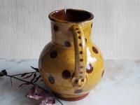 Redware Pitcher with Black Polka Dots