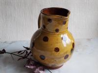 Redware Pitcher with Black Polka Dots