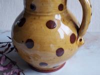 Redware Pitcher with Black Polka Dots