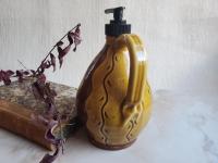 Redware Soap/Lotion Dispenser (a) Sgraffito Decorated