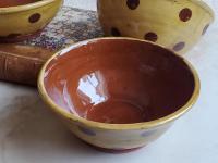 Redware 5 inch Bowl with Brown Polka Dots