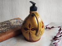 Redware Soap/Lotion Dispenser (c) Sgraffito Decorated