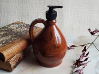 Redware Soap/Lotion Dispenser with Black Flower Motif (d)
