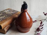 Redware Soap/Lotion Dispenser with Black Flower Motif (d)