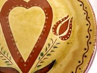 Redware 11 in. Plate with Heart, Tulips and Leaves Sgraffito Decoration