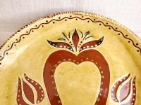 Redware 11 in. Plate with Heart, Tulips and Leaves Sgraffito Decoration