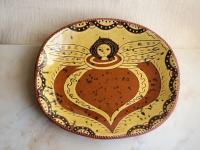 Redware Shallow Trencher, Angel with Wings Motif