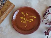 Small Redware Plate with Feather Motif