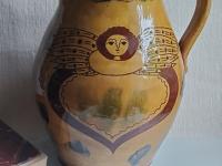 Large Redware Pitcher, Angel with Wings Sgraffito Motif