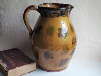 Large Redware Pitcher, Angel with Wings Sgraffito Motif