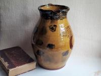 Large Redware Pitcher, Angel with Wings Sgraffito Motif