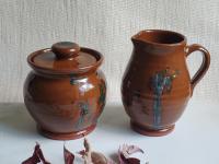 Redware Sugar and Creamer Set with Spangles and Lead Free Glaze
