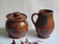 Redware Sugar and Creamer Set with Spangles and Lead Free Glaze (a)
