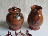 Redware Sugar and Creamer Set with Spangles and Lead Free Glaze (b)
