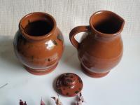Redware Sugar and Creamer Set with Spangles and Lead Free Glaze (b)