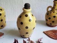 Redware Ovoid Bottle with Black Dots and Lead-Free Glaze