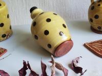 Redware Ovoid Bottle with Black Dots and Lead-Free Glaze