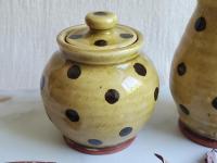 Redware Sugar and Creamer Set with Black Dots and Lead Free Glaze