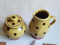 Redware Sugar and Creamer Set with Black Dots and Lead Free Glaze