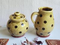 Redware Sugar and Creamer Set with Black Dots and Lead Free Glaze