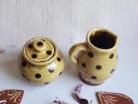 Redware Sugar and Creamer Set with Black Dots and Lead Free Glaze