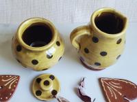 Redware Sugar and Creamer Set with Black Dots and Lead Free Glaze