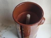 Redware Paper Towel Holder with Spangles and Daubs and Lead Free Glaze