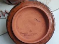Redware Paper Towel Holder with Spangles and Daubs and Lead Free Glaze