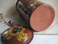 Redware Paper Towel Holder with Spangles and Daubs and Lead Free Glaze