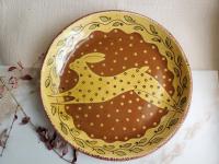 Custom Order Kulina Folk Art Redware Platter/Charger, Leaping Hare Motif