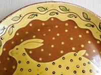 Custom Order Kulina Folk Art Redware Platter/Charger, Leaping Hare Motif