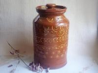 Redware 13 inch Jar with Stamped Pattern and Lead Free Glaze