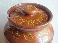 Redware 13 inch Jar with Stamped Pattern and Lead Free Glaze