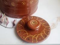 Redware 13 inch Jar with Stamped Pattern and Lead Free Glaze