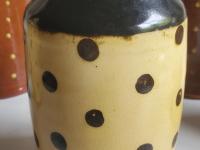 Redware Soap or Lotion Dispenser Bottle with Black Dots (a)