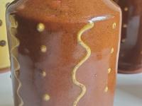 Redware Soap/Lotion Dispenser Bottle with Squiggles & Dots Decoration (a)