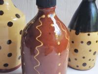 Redware Soap/Lotion Dispenser Bottle with Squiggles & Dots Decoration (b)