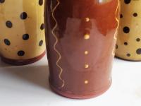 Redware Soap/Lotion Dispenser Bottle with Squiggles & Dots Decoration (b)