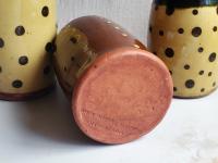 Redware Soap/Lotion Dispenser Bottle with Squiggles & Dots Decoration (b)